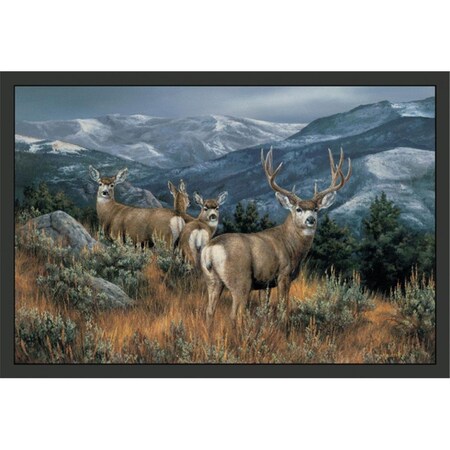 Custom Printed Rugs Lastglance Mule Deer Size 18 x 26 in. Doormat Rug - Blue, Brown, Brown & Tan CU62632